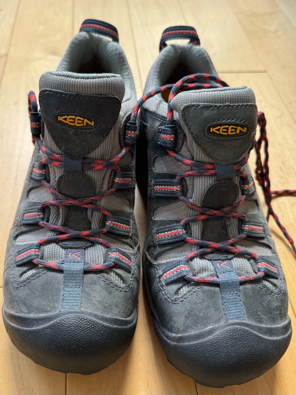 Keen Detroit Steel toe Blue/Grey Outdoor Hiking Shoes with Red-Accented Laces